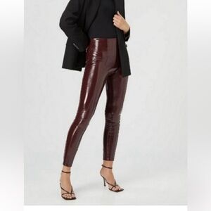 NWT SPANX Faux Patent Leather Leggings Ruby Size S Petite Burgundy Liquid Gloss